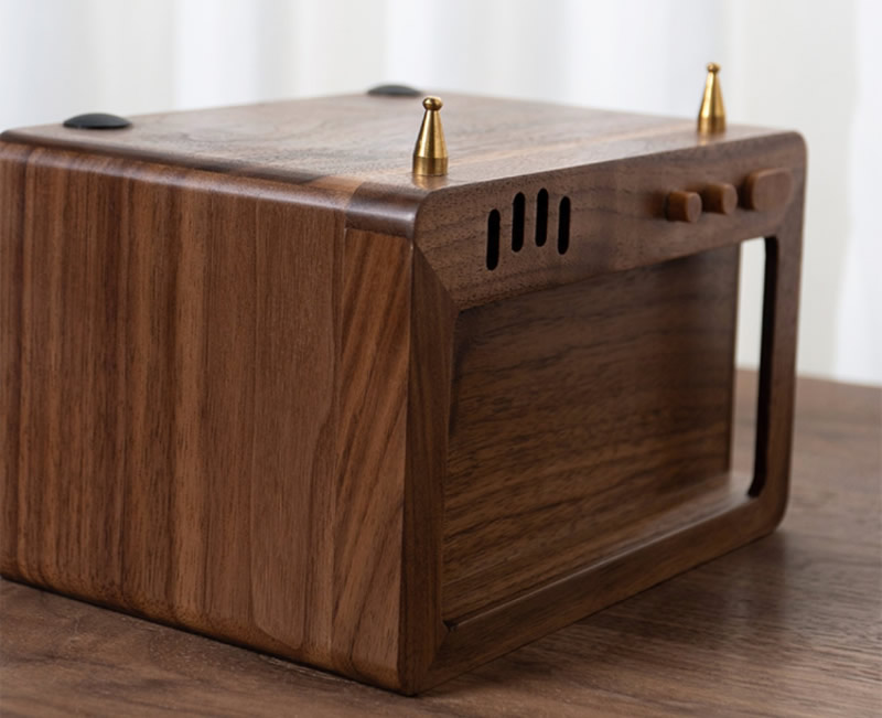 Black Walnut Tv Shaped Tissue Box,With Phone Holder