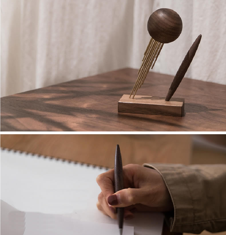 Black Walnut Wood Planet Theme Pen Holder With Pens