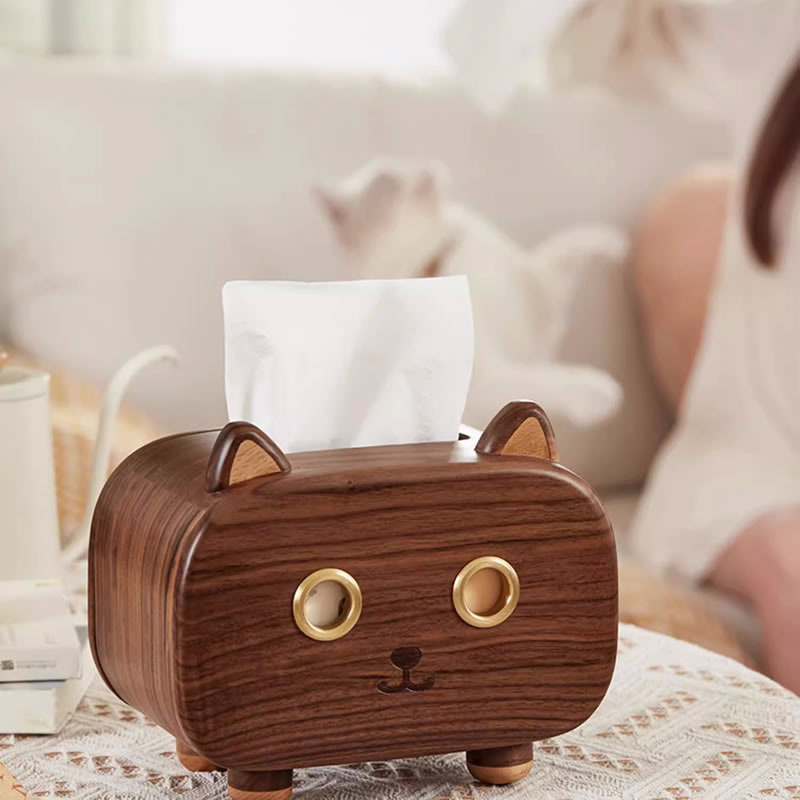 Black Walnut Wooden Decorative Cat Shape Tissue Box