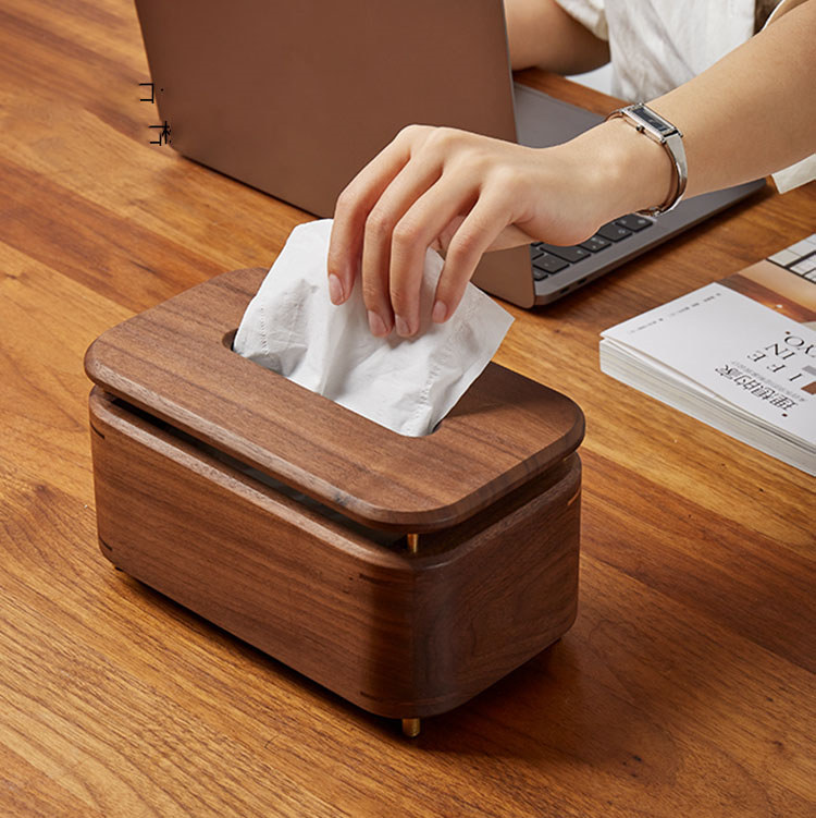 Classical Desktop Black Walnut Tissue Box