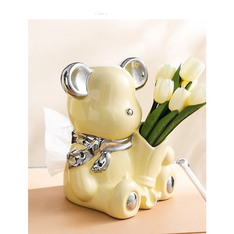 Cute Bear Rabbit Holding Flower Ceramic Tissue Box