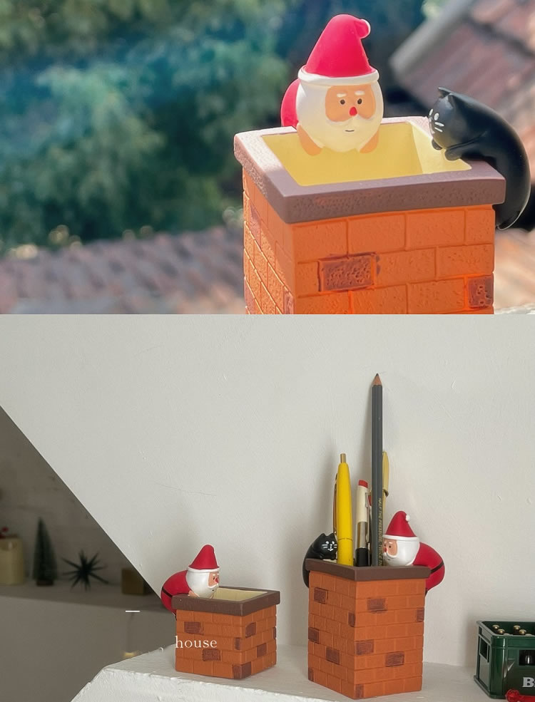 Funny Santa Claus Lying Chimney Pen Holder