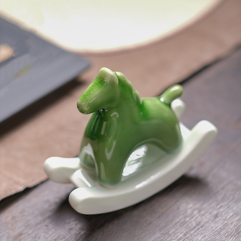 Green Ceramic Swinging Trojan Horse Desktop Ornament