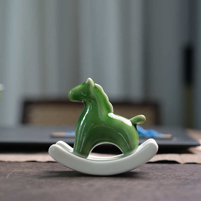 Green Ceramic Swinging Trojan Horse Desktop Ornament