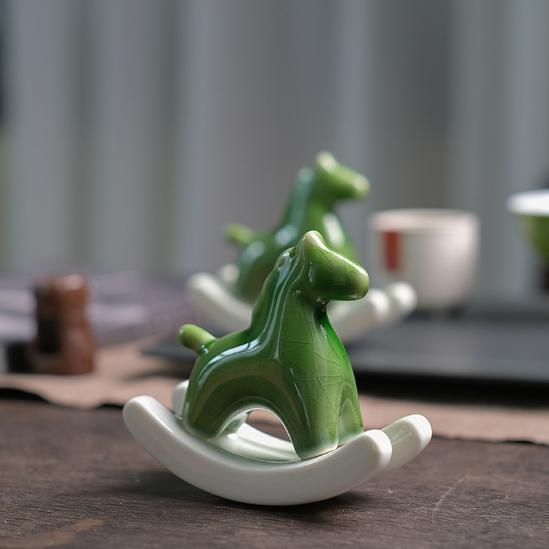 Green Ceramic Swinging Trojan Horse Desktop Ornament