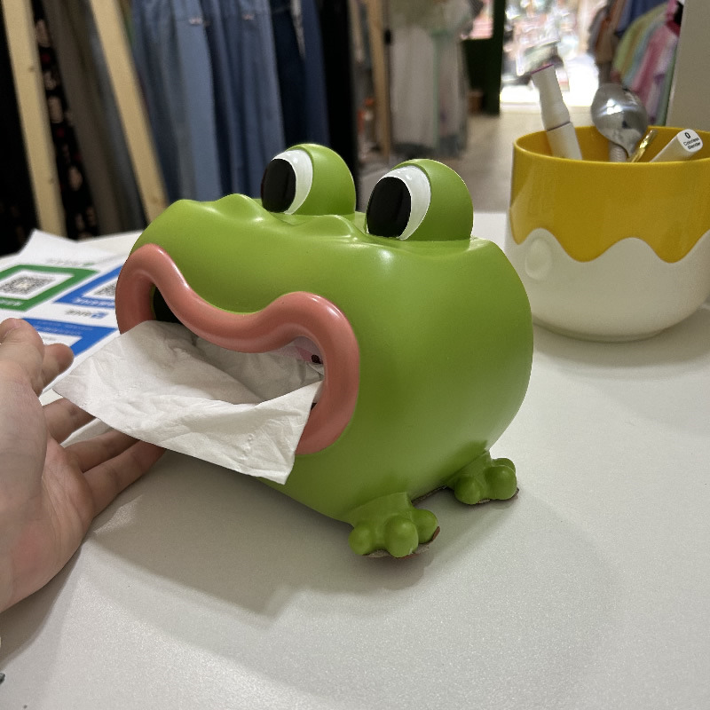Happy Big-Mouthed Green Frog Tissue Box