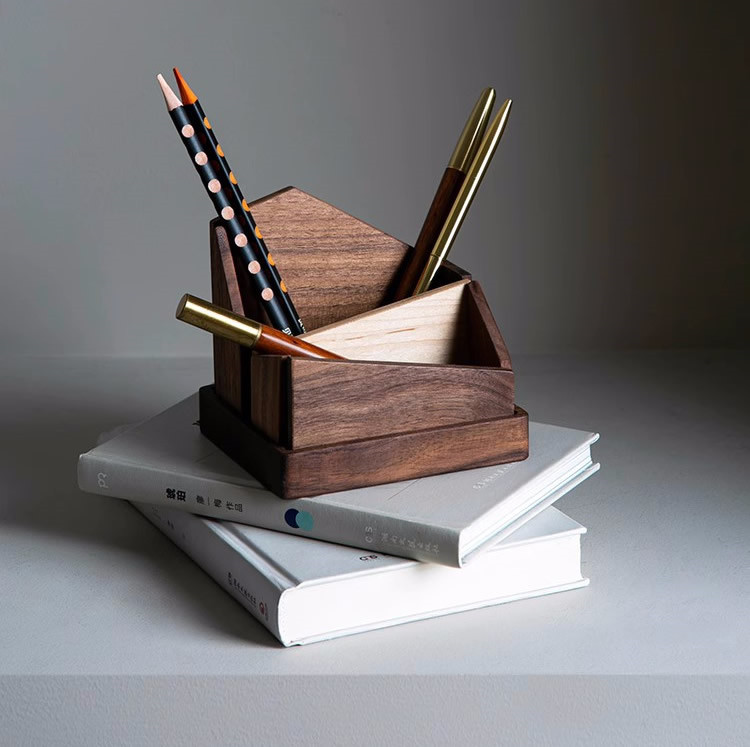 Irregular Black Walnut Organizer Pen Holder