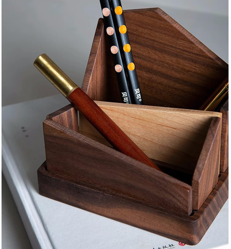 Irregular Black Walnut Organizer Pen Holder