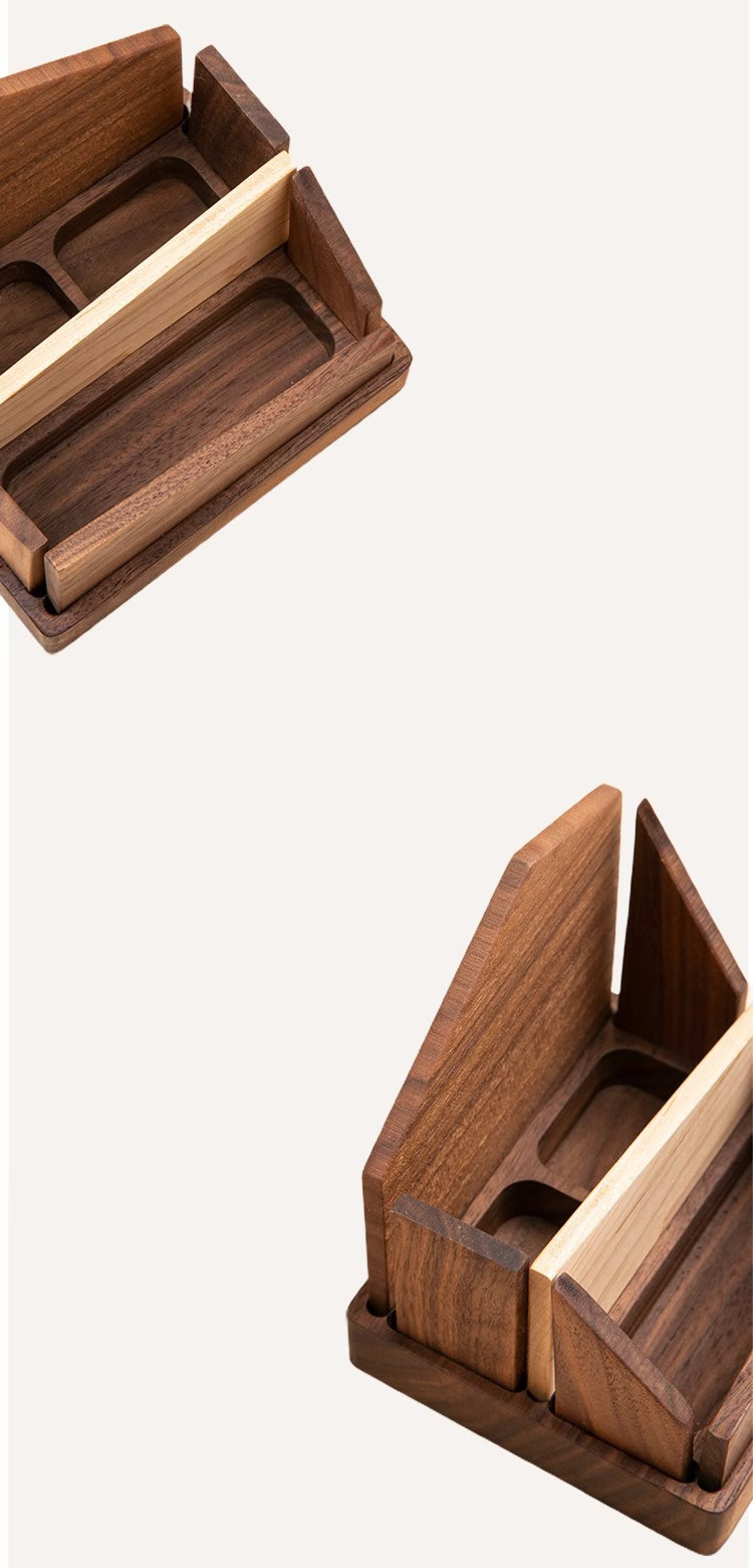 Irregular Black Walnut Organizer Pen Holder