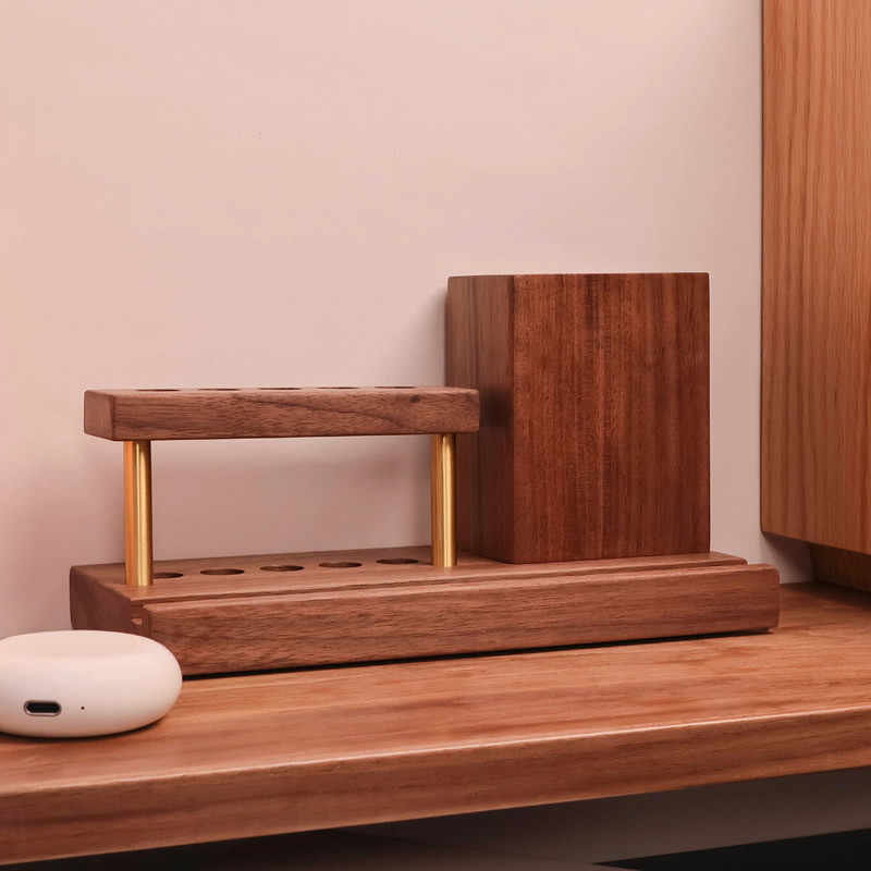 Multi-Functional Wood Pen Holder, Phone Stand, And Storage Box