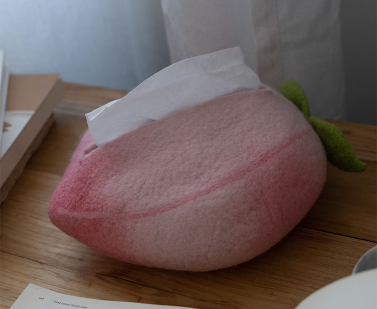 Peach Wool Felt Tissue Box