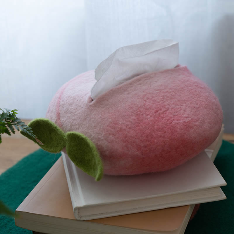 Peach Wool Felt Tissue Box