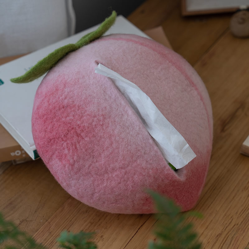 Peach Wool Felt Tissue Box
