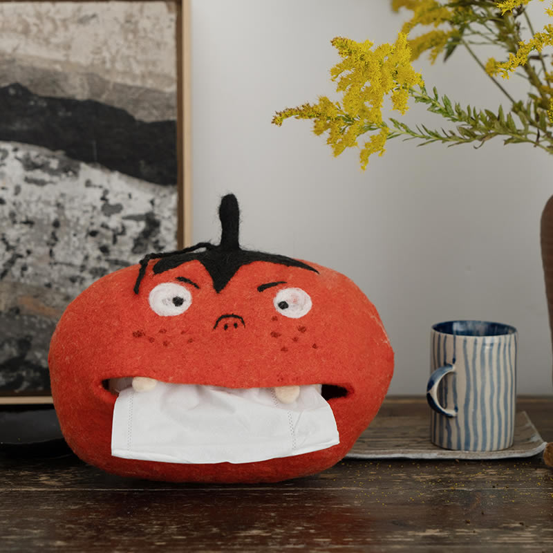 Red Big Mouth Wool Felt Tissue Box