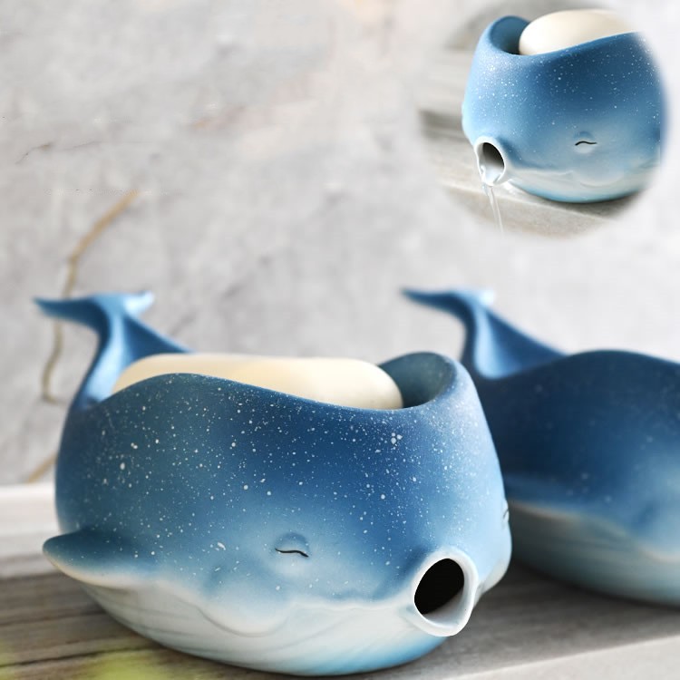 Whale-Shaped Soap Dish With Water Filtering Function