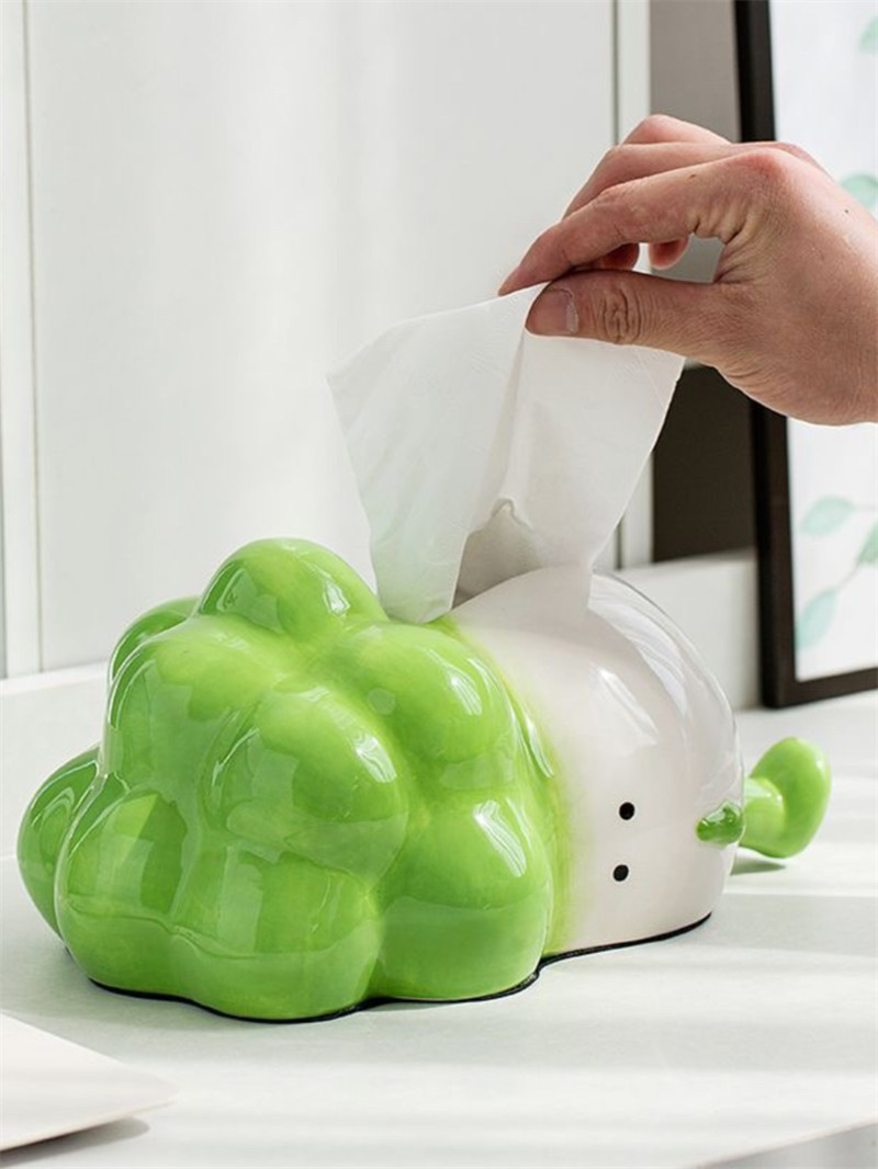 Whimsical Cabbage Ceramic Tissue Box With Phone Stand