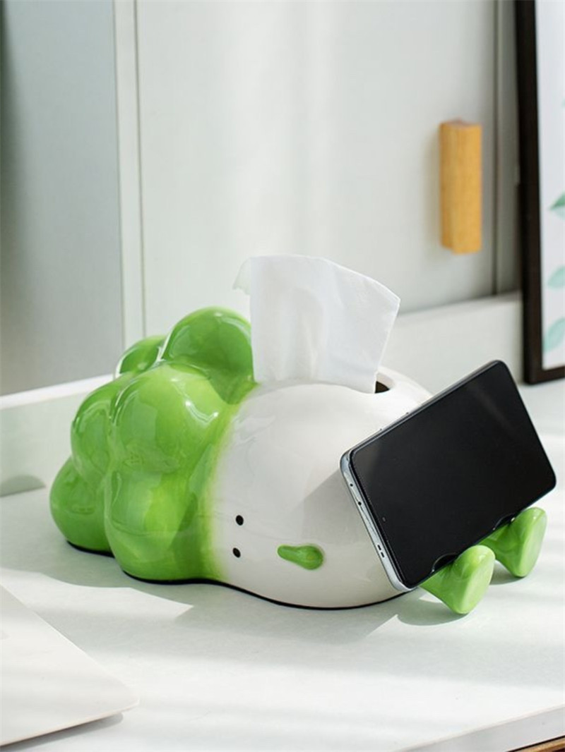 Whimsical Cabbage Ceramic Tissue Box With Phone Stand