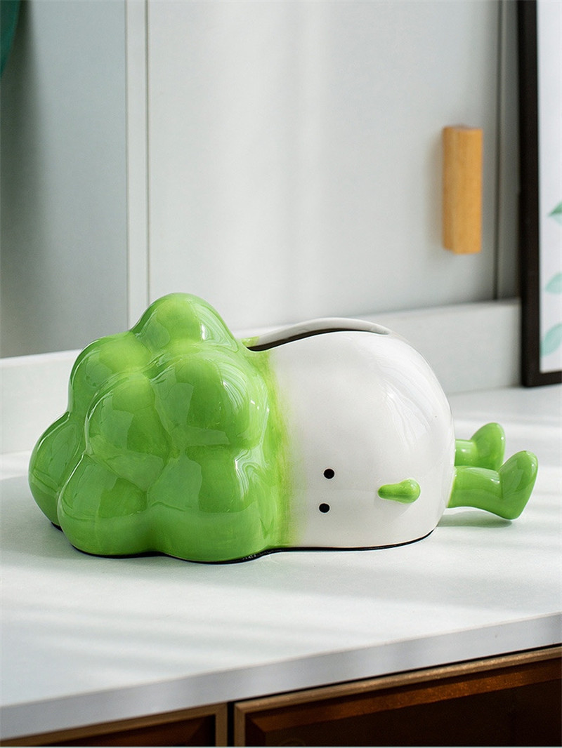 Whimsical Cabbage Ceramic Tissue Box With Phone Stand