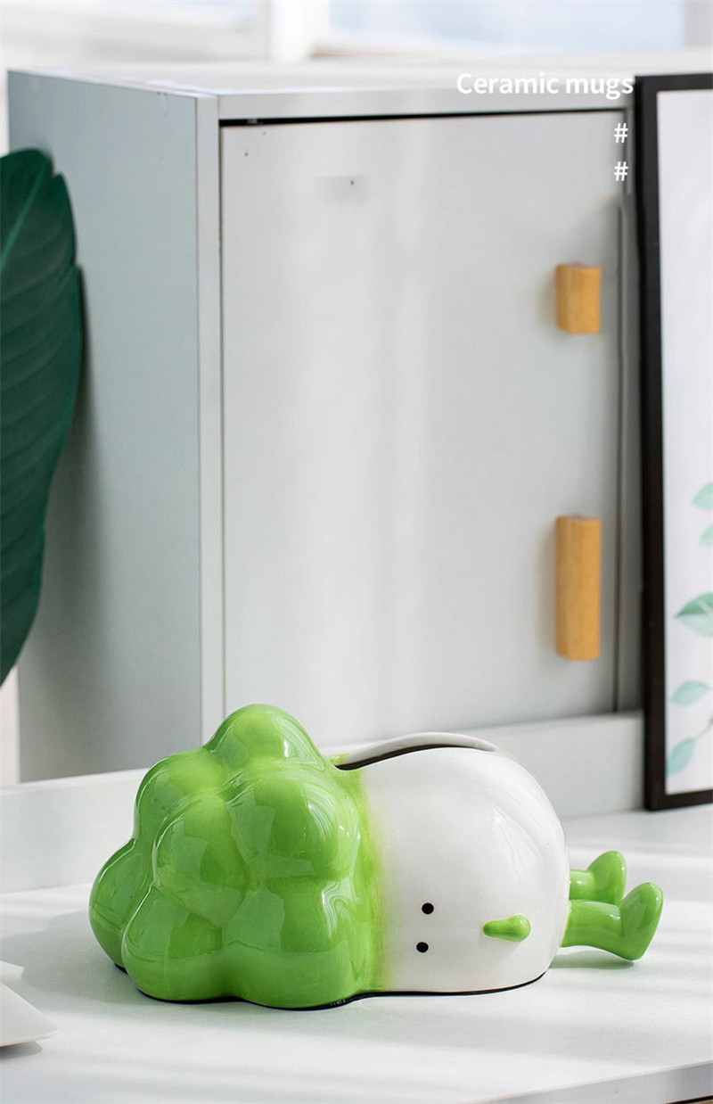 Whimsical Cabbage Ceramic Tissue Box With Phone Stand