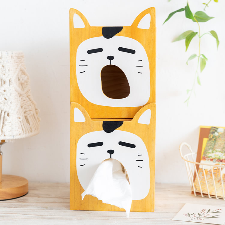 Wooden Big Face Cat Wall Tissue Box