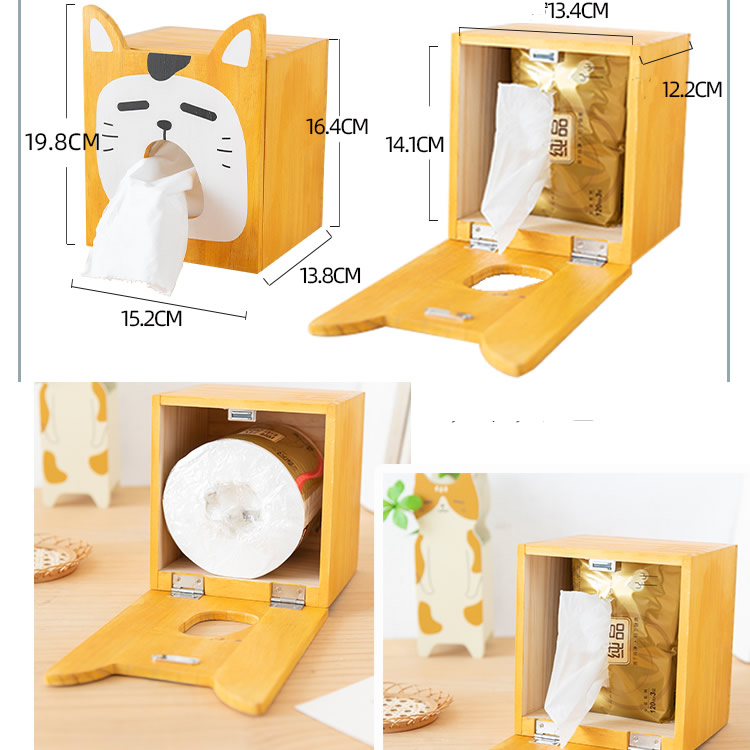 Wooden Big Face Cat Wall Tissue Box