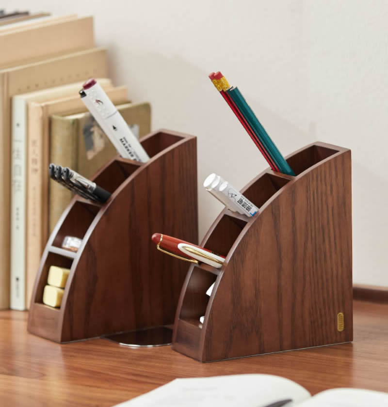 Wooden Bookends, Storage Box With Pen Holder
