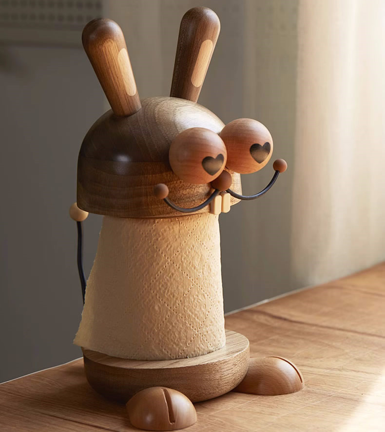 Wooden Bunny Paper Towel Holder With Big Eyes