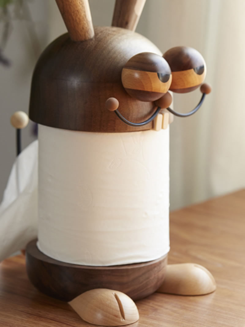 Wooden Bunny Paper Towel Holder With Big Eyes