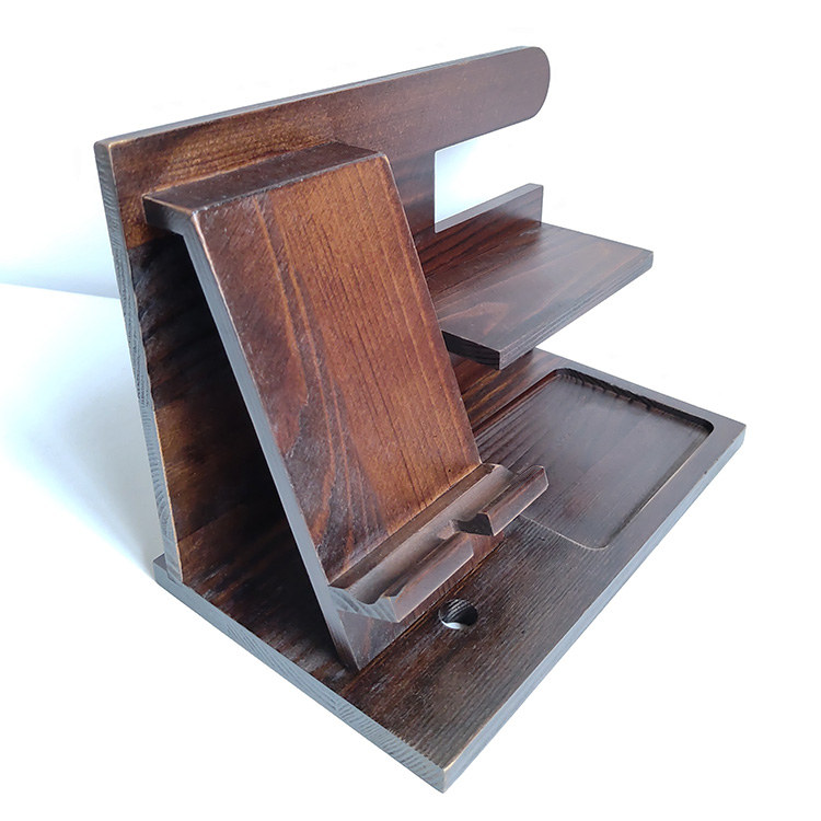 Wooden Desktop Organizer For Phones, Glasses, And Watches