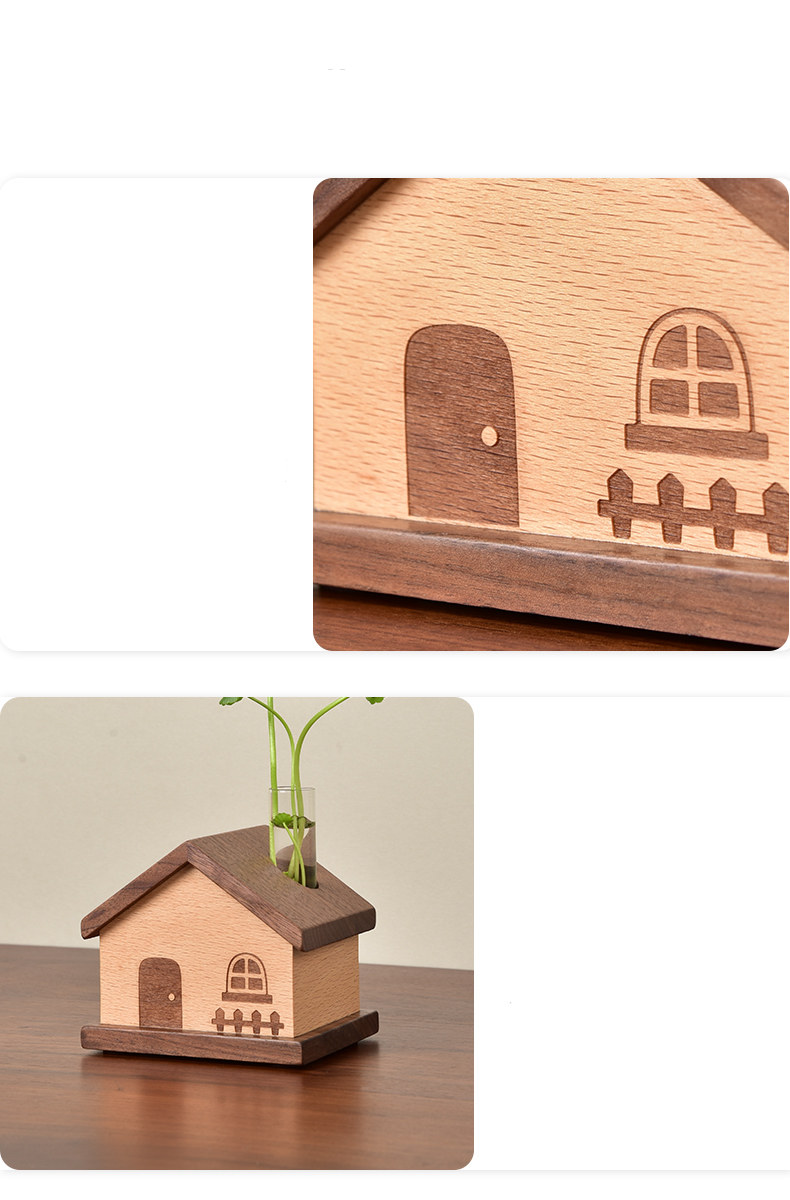 Wooden House Desktop Decor Vase With Glass Test Tube