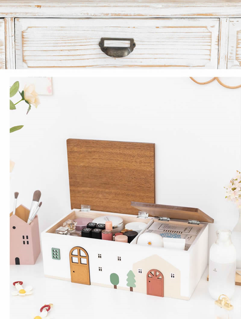 Wooden Little House Desktop Storage Box