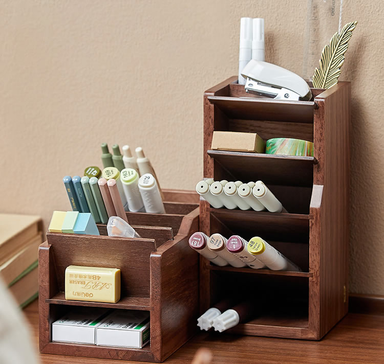 Wooden Multi-Layer Pen Holder, Stationery Organizer