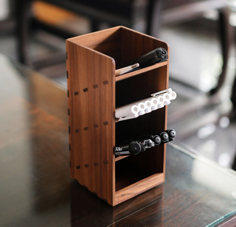 Wooden Multi-Layered Storage Box And Pen Holder