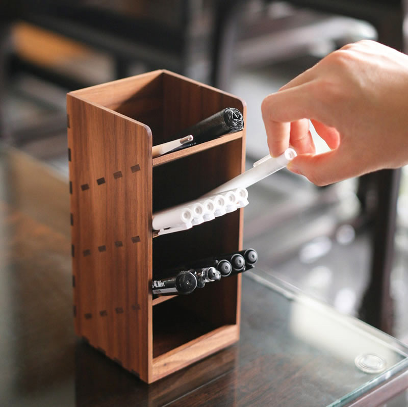 Wooden Multi-Layered Storage Box And Pen Holder