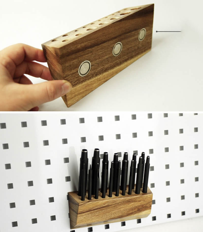 Wooden Multiple Holes Tool Storage