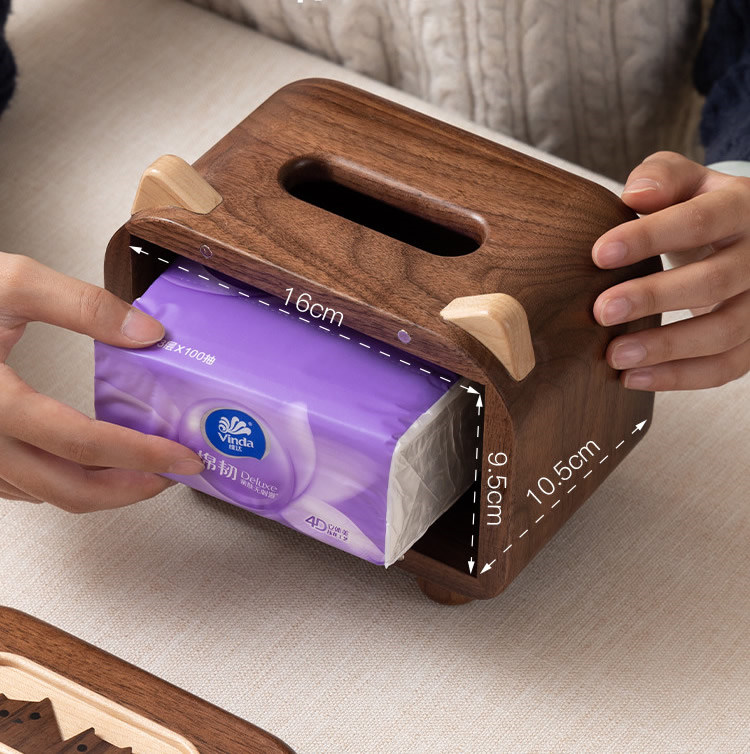 Abstract Cat Tissue Box, Black Walnut Wood Design