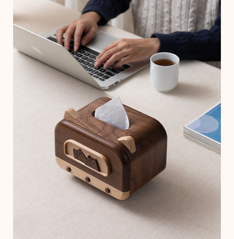 Abstract Cat Tissue Box, Black Walnut Wood Design