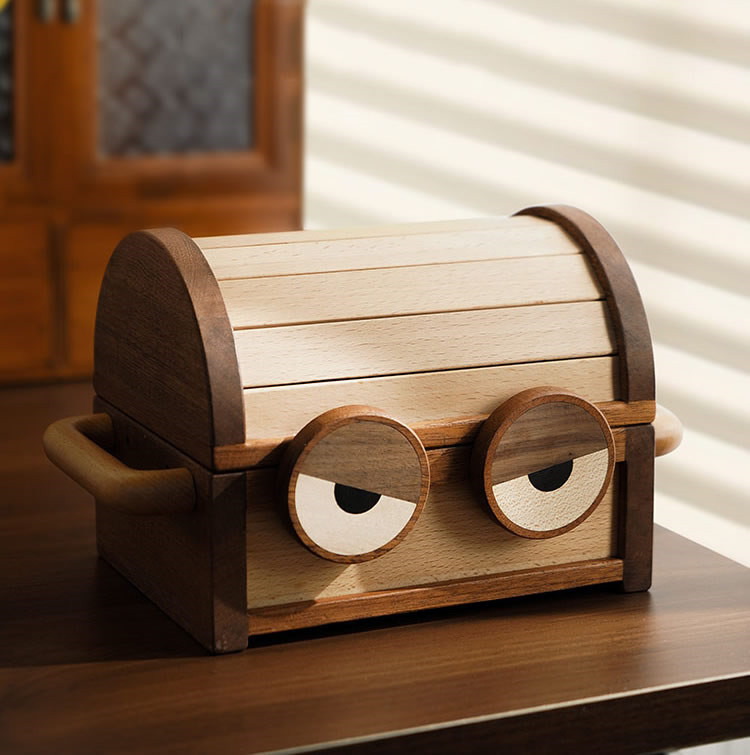 Adorable Monster Wooden Jewelry Storage Box With Big Eyes