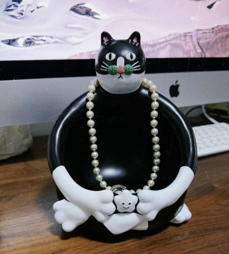 Big Painted Face Cat Storage Tray, Desktop Decoration Organezie