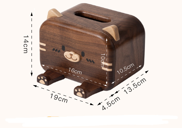 Black Walnut Wood Cat Face Tissue Box With Phone Stand