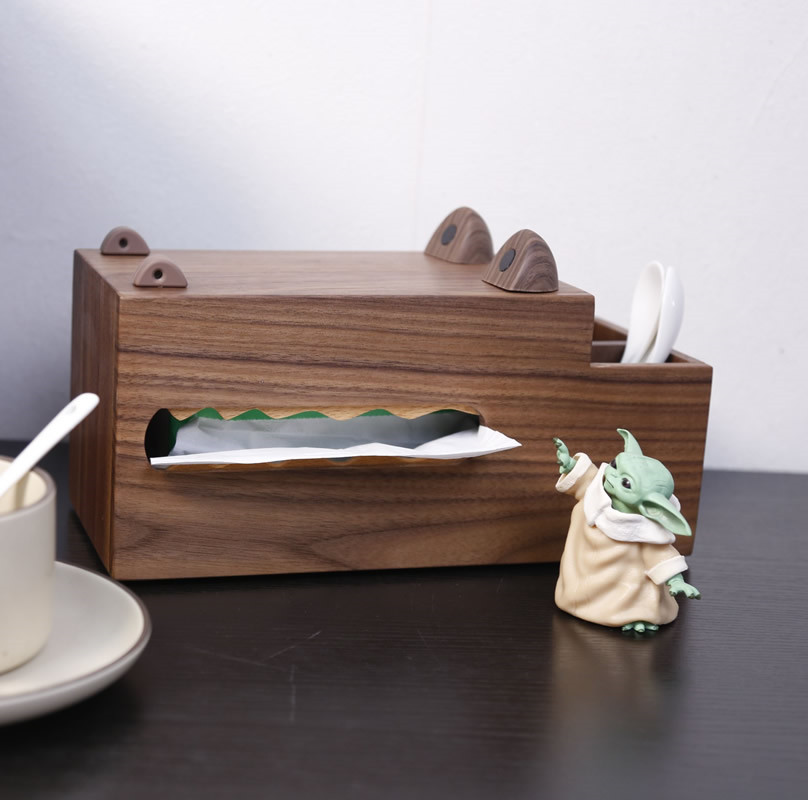 Black Walnut Wood Crocodile Multi-Functional Tissue Box,Storage Holder