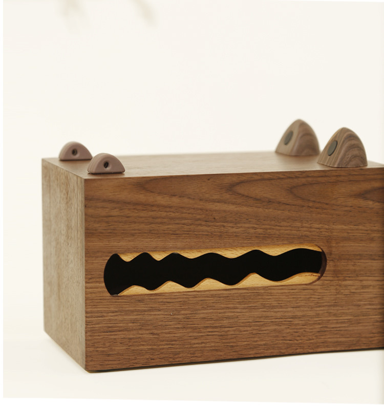 Black Walnut Wood Crocodile Multi-Functional Tissue Box,Storage Holder