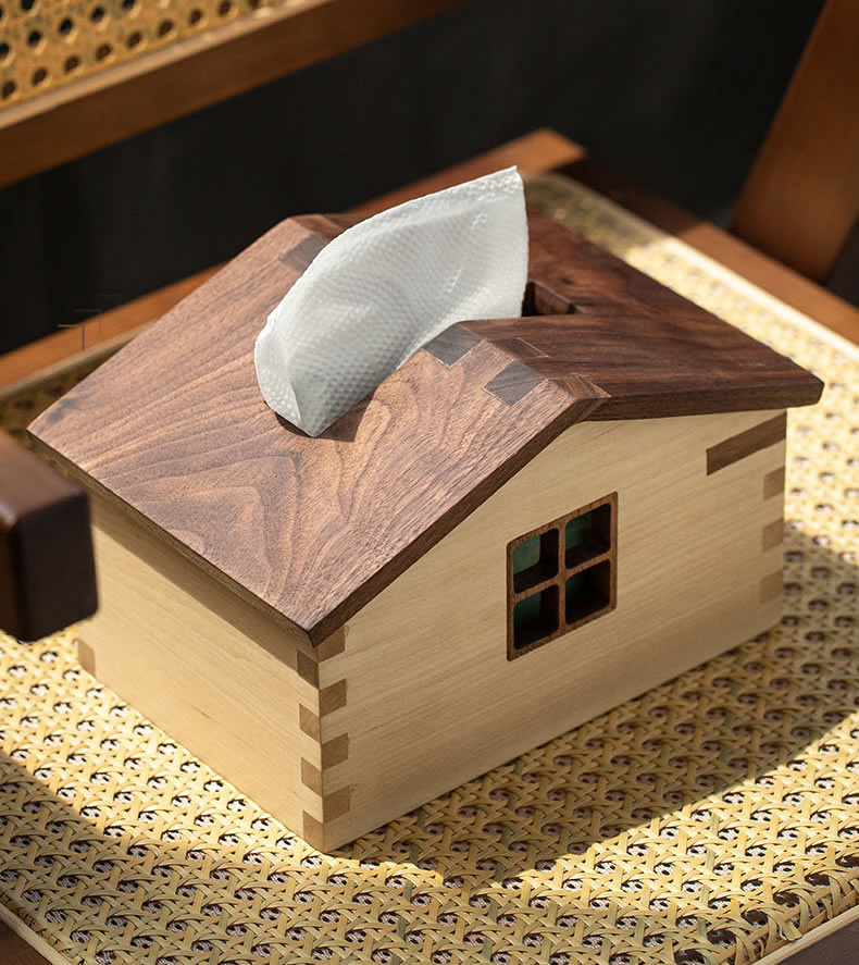 Classic Design Mini Tiny House Wooden Tissue Box