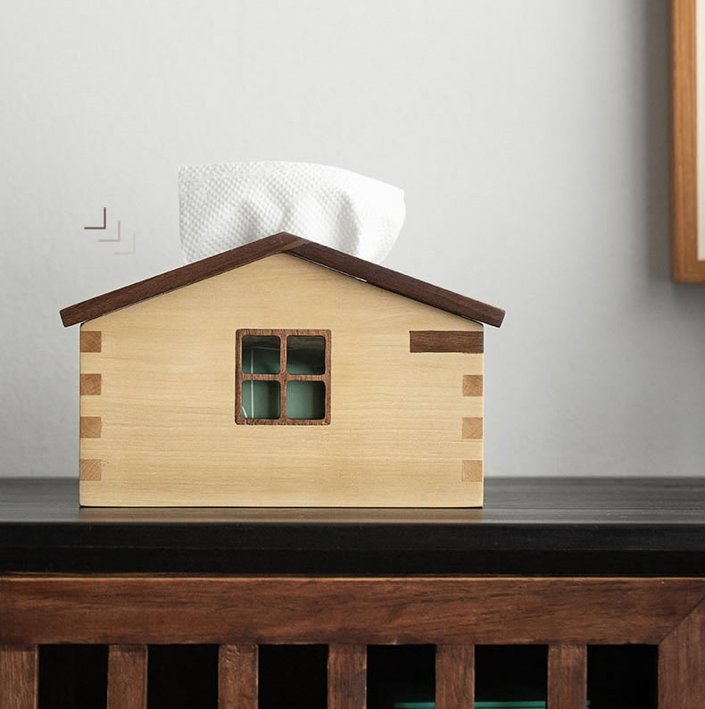 Classic Design Mini Tiny House Wooden Tissue Box
