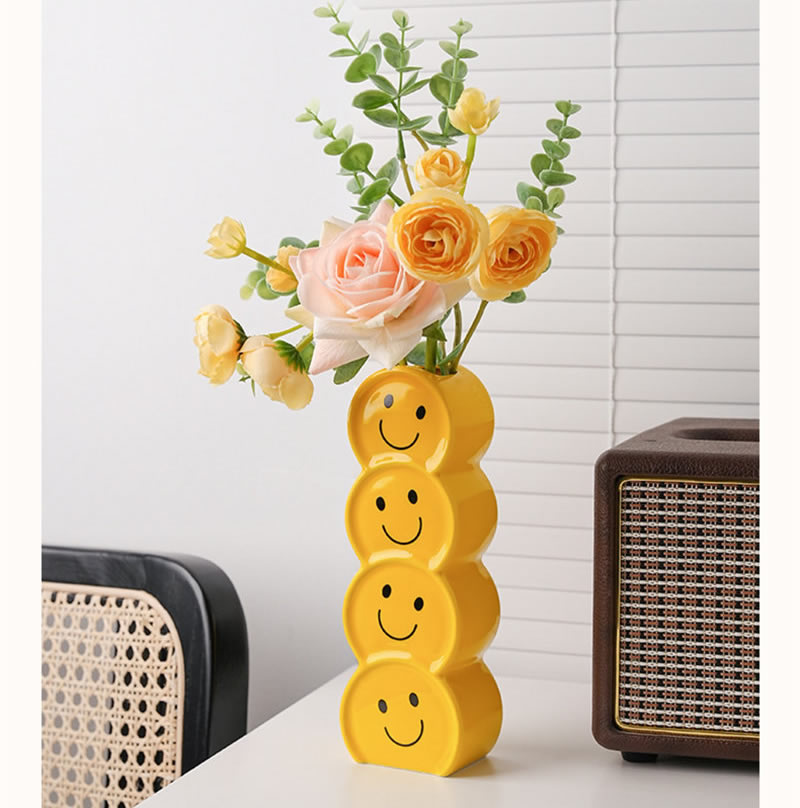 Happy Smiley Expression Ceramic Art Yellow Vase