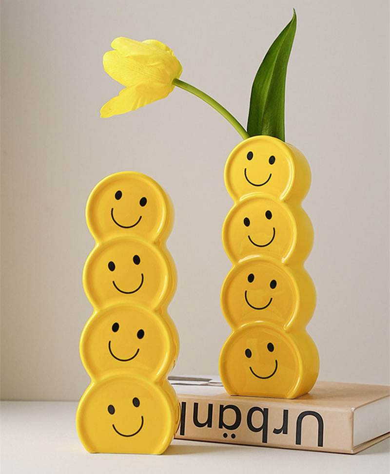 Happy Smiley Expression Ceramic Art Yellow Vase