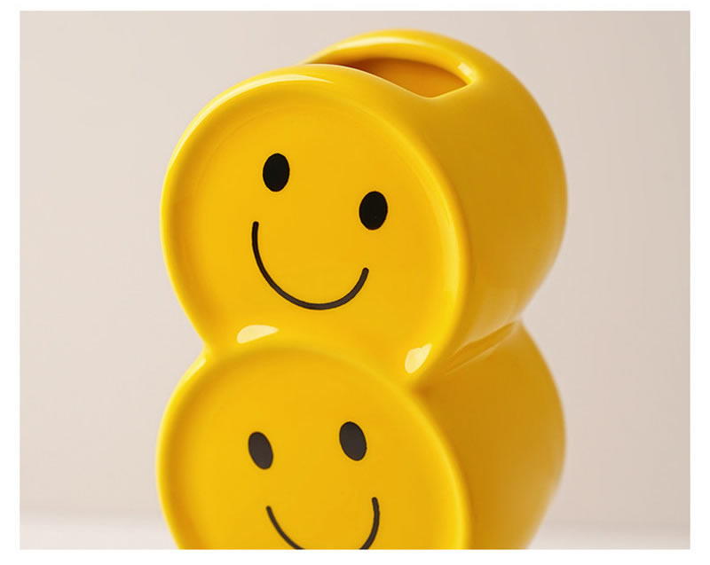 Happy Smiley Expression Ceramic Art Yellow Vase