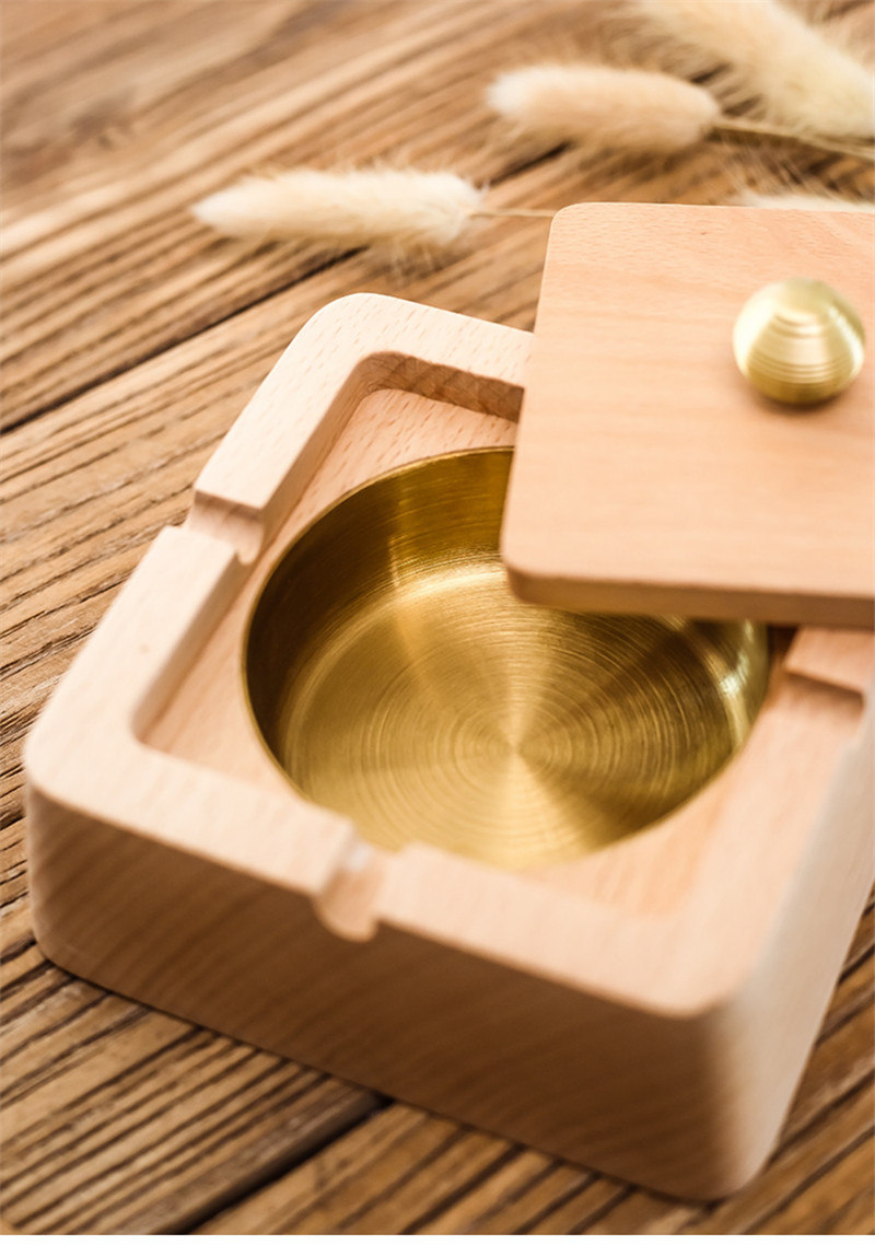 Minimalist Square Wood Ashtray,With Lid