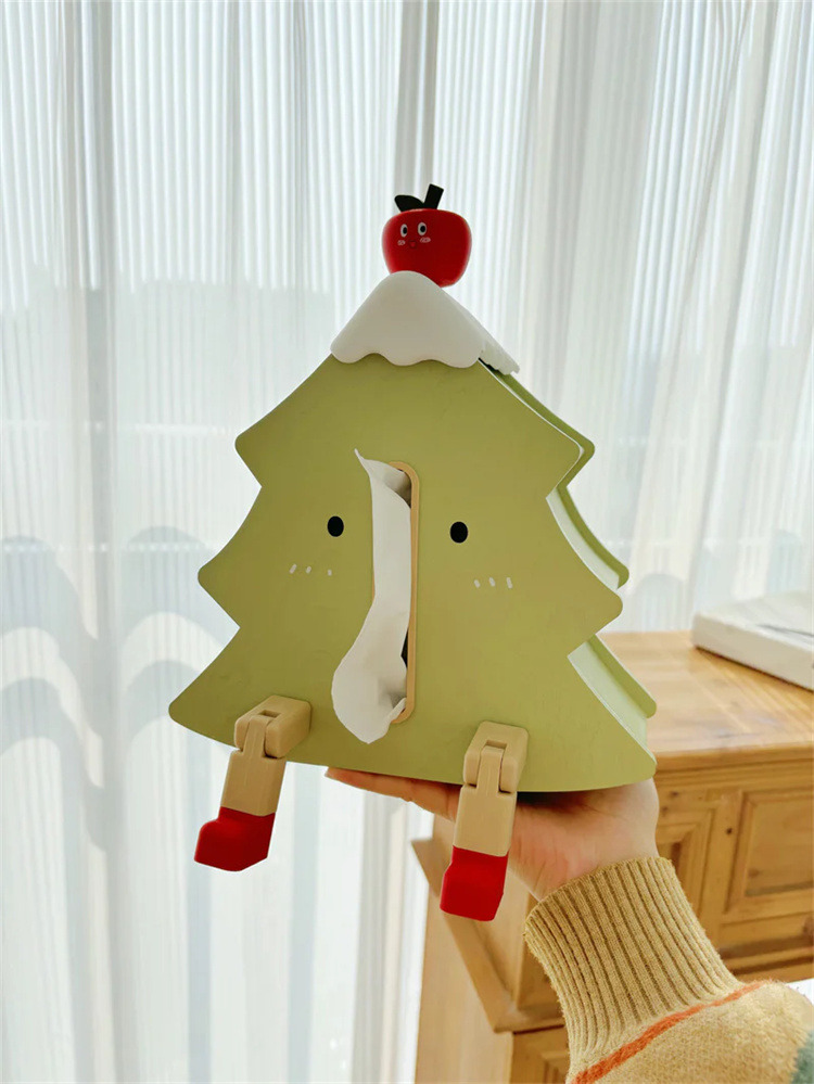 Wooden Christmas Tree Tissue Box - Cute Holiday Decor With Phone Stand