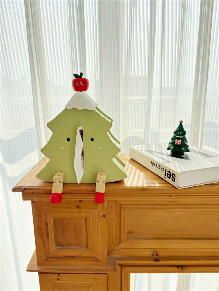 Wooden Christmas Tree Tissue Box - Cute Holiday Decor With Phone Stand